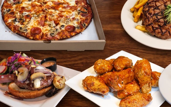 Takeout order of pizza and wings from D Jay's Restaurant, Winnipeg